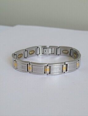 Jeffrey Scott Fine Magnetic Therapy Stainless Steel 18K Two-Tone Men's Bracelet